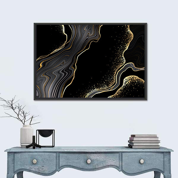 Textured Black Marble With Gold Veins Canvas Wall Art