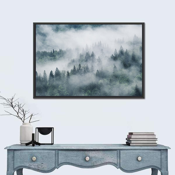 Foggy Forest In The Mountains Canvas Wall Art