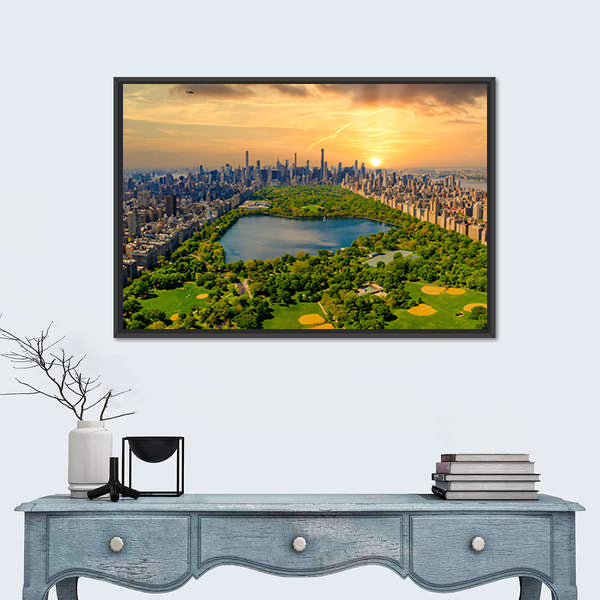 Central Park Reservoir and Manhattan Skyline Canvas Wall Art