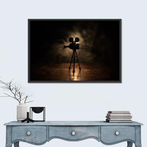 Vintage Film Camera on Tripod Canvas Wall Art