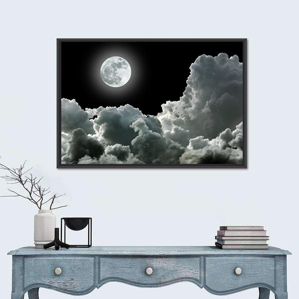Moon In Black Stormy Clouds Canvas Wall Art