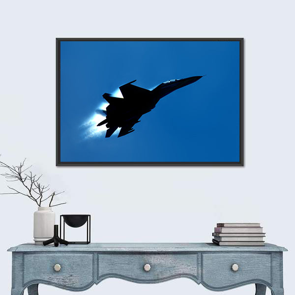 Military Fighter SU 27 Silhouette Canvas Wall Art