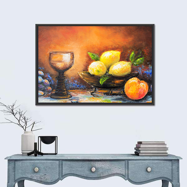 Lemons and Peach with Ornate Goblet Canvas Wall Art