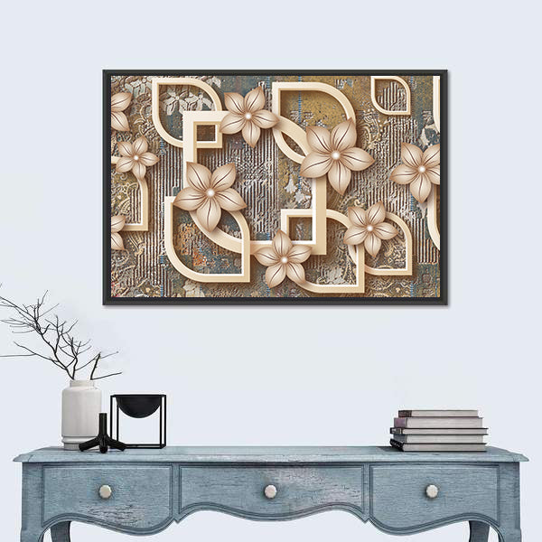 Gold Five-petal Floral Geometric Canvas Wall Art