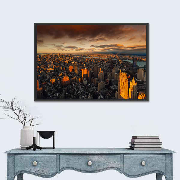 New York to South Manhattan Skyscraper Canvas Wall Art