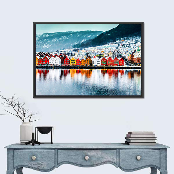 Historical Buildings In Bergen Norway Canvas Wall Art