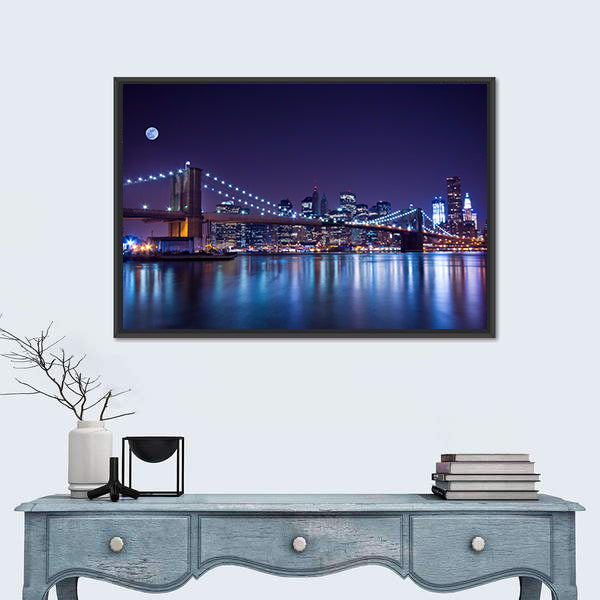 Brooklyn Bridge at Night Canvas Wall Art