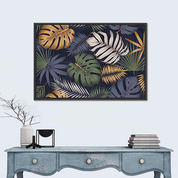 Monstera Leaves &amp; Palm Pattern Canvas Wall Art