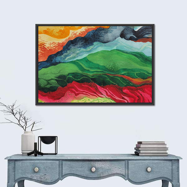 Vintage African Fabric Abstract Landscape Canvas Wall Art