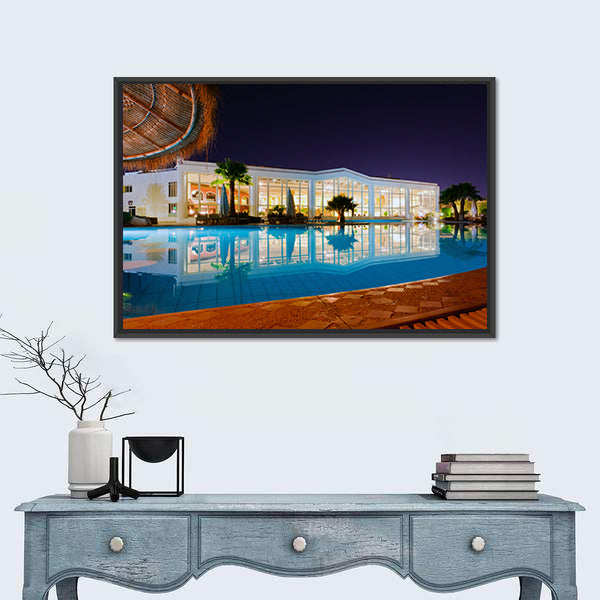 Luxury Resort Pool at Night Canvas Wall Art