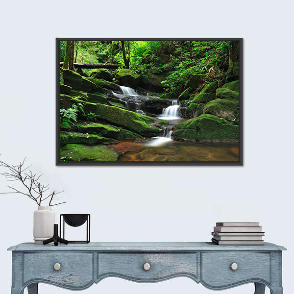 Waterfall In Rain Forest Canvas Wall Art