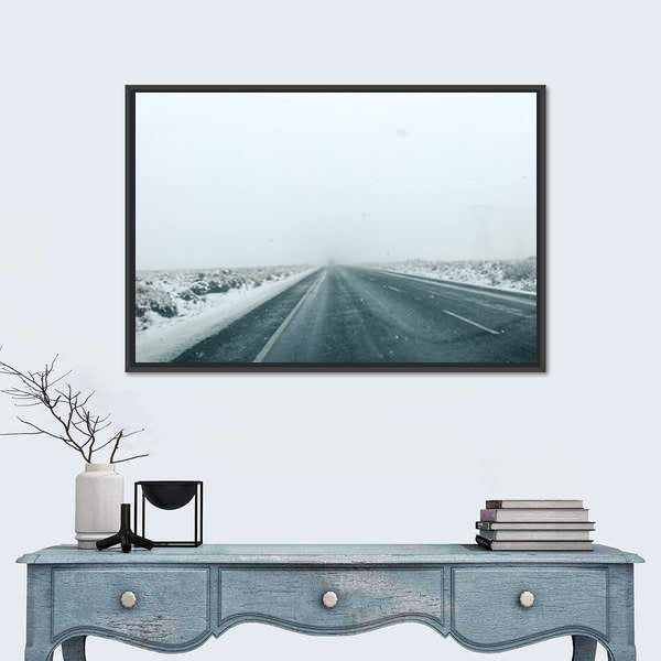 Mountain Road in Winter Storm Canvas Wall Art