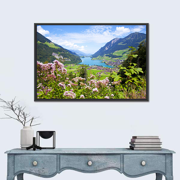Summer Landscape In Lungern Village Canvas Wall Art