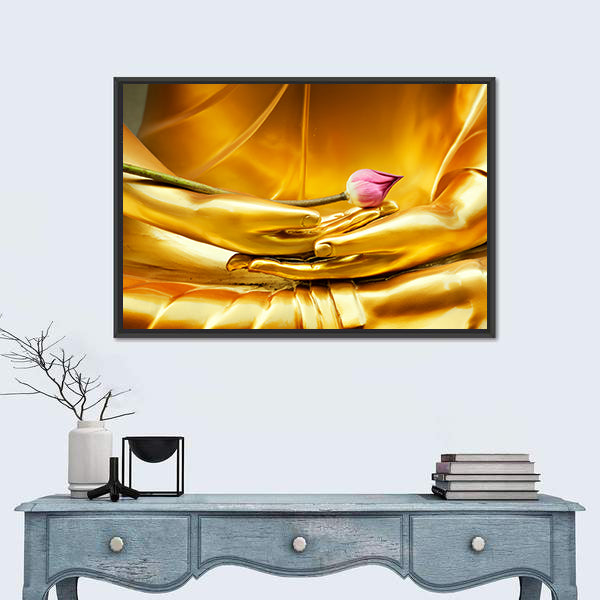 Lotus In Hand Of Buddha Canvas Wall Art