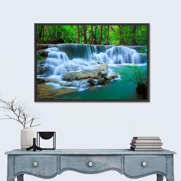 Huay Ma Khamin Waterfall In Kanchanaburi Thailand Canvas Wall Art