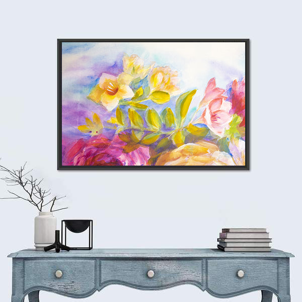 Artistic Peonies And Roses Bouquet Canvas Wall Art