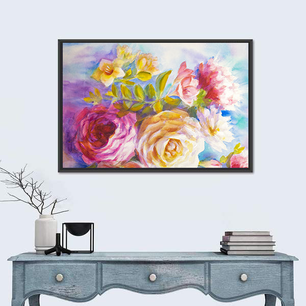 Roses And Peonies Bouquet Canvas Wall Art