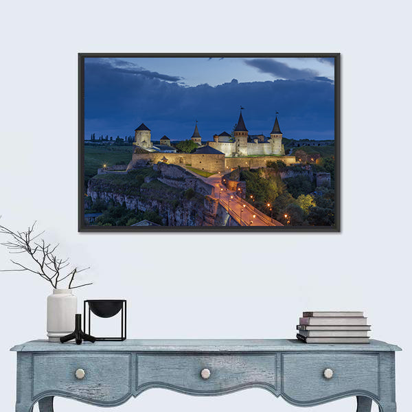 Kamianets Podilskyi Castle At Dusk In Ukraine Canvas Wall Art