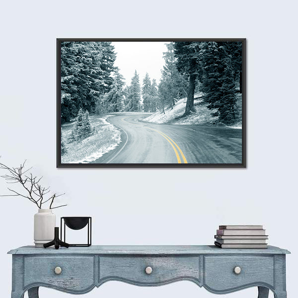 Snow On Mountain Highway In Oregon Canvas Wall Art