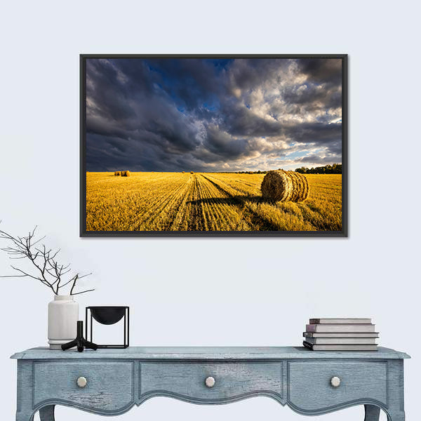 Golden Haystacks Field Canvas Wall Art