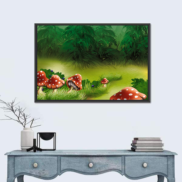 Fly Agarics Mushrooms Illustration Canvas Wall Art