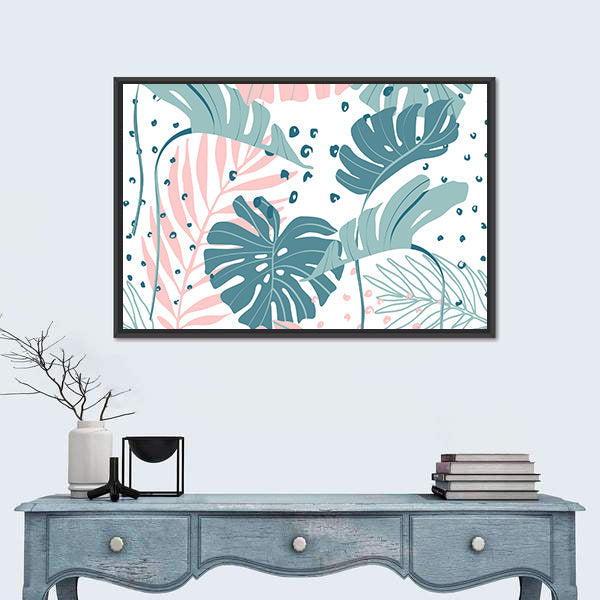 Monstera &amp; Palm Leaves Abstract Canvas Wall Art