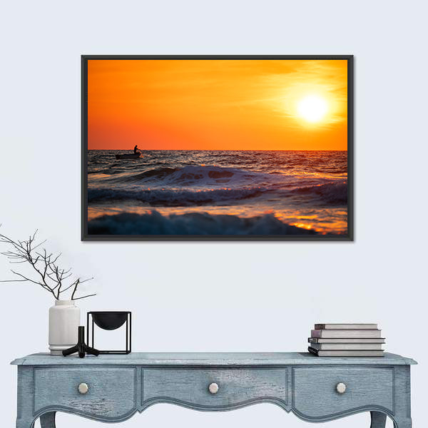 Fisherman Sailing at Sunrise Canvas Wall Art