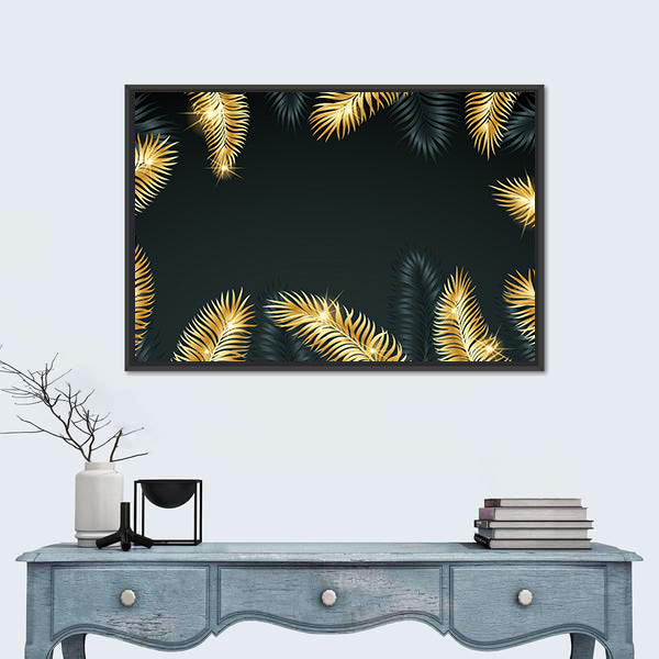 Golden Tropical Palm Leaves Canvas Wall Art