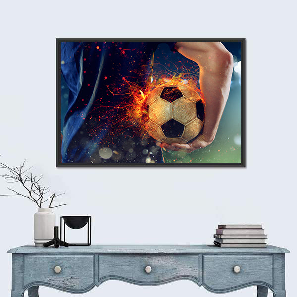 Soccer Ball Engulfed in Flames Canvas Wall Art