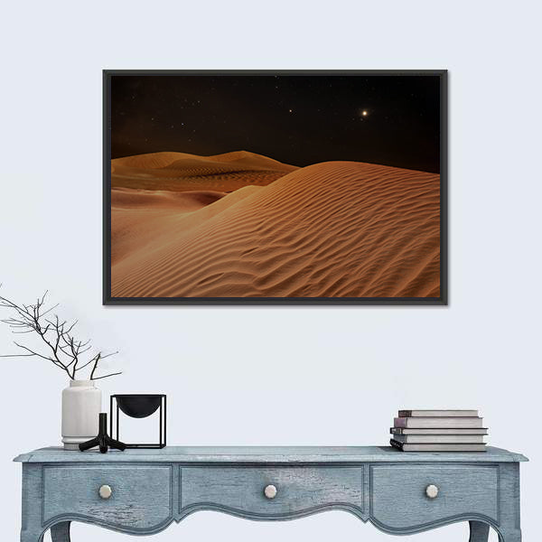 Sandy Desert Under Starry Night Sky Canvas Wall Art