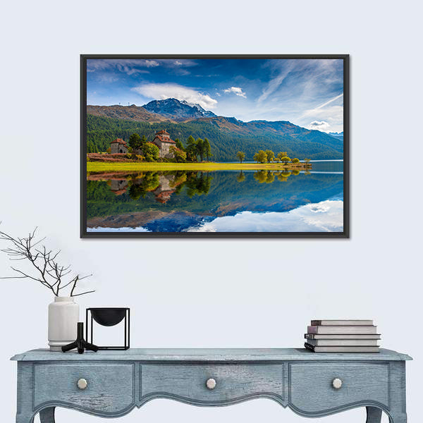 Da Sass Castle on Lake Silvaplana Canvas Wall Art