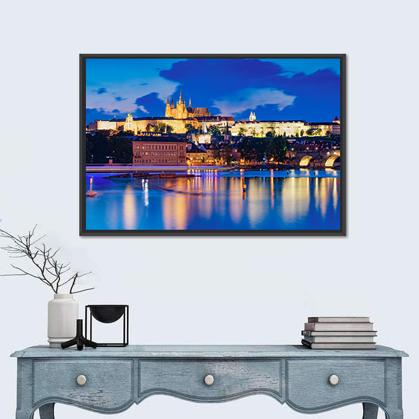 Night View Of Prague Castle Canvas Wall Art