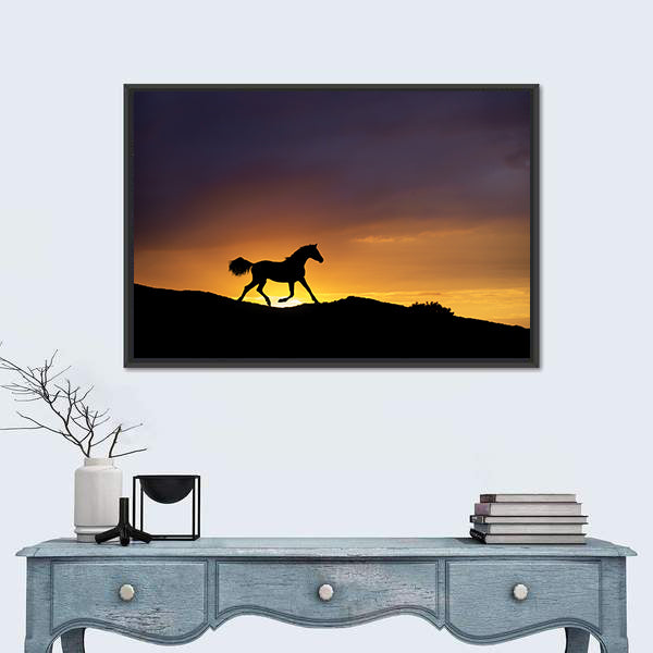 Running Horse Silhouette Canvas Wall Art