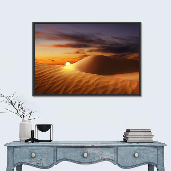 Sandy Desert At Sunset Canvas Wall Art