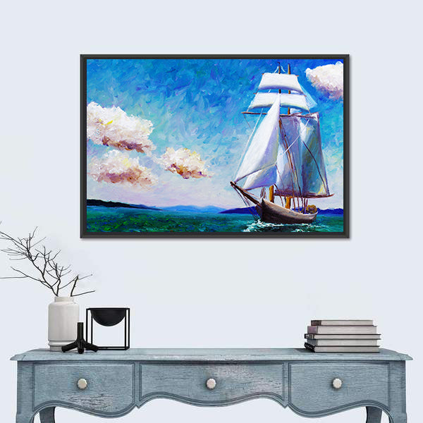 Oil Painted Sailing Boat Canvas Wall Art