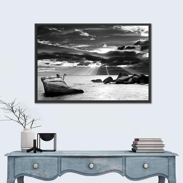 Cloud Burst Over Bonsai Rock At Lake Tahoe Canvas Wall Art