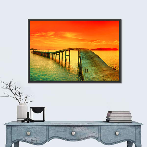 Sunset Over The Sea Pier Canvas Wall Art