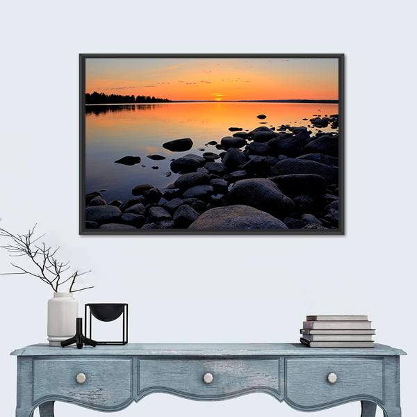 Beach At Sunset In Sweden Canvas Wall Art