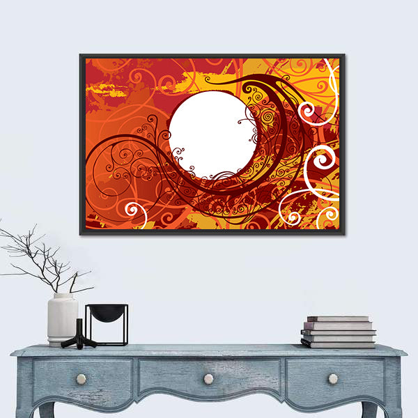Maroon Floral Scrollwork Ornament Canvas Wall Art