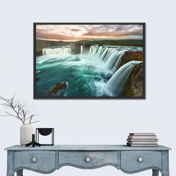 Godafoss Waterfall at Sunset Canvas Wall Art