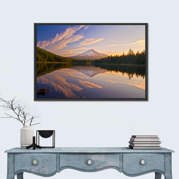 Sunrise In Trillium Lake In Oregon Canvas Wall Art