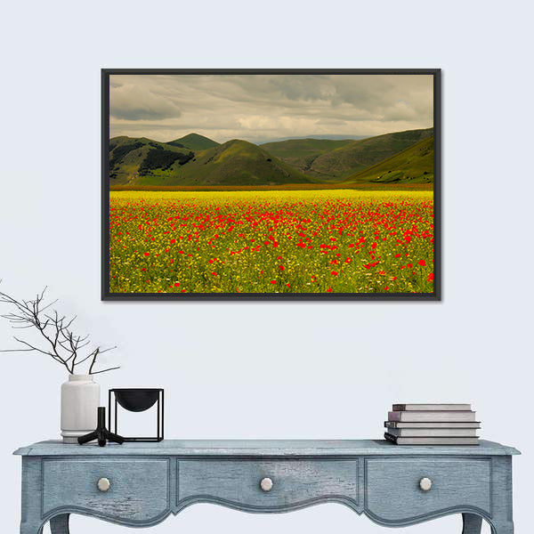Castelluccio Di Norcia Meadow with Red Poppies Canvas Wall Art