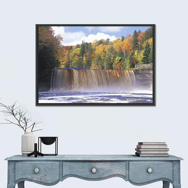 Autumn Waterfall in Michigan Canvas Wall Art