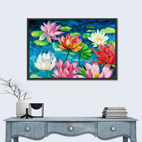 Lotus and Water Lilies Close-up Canvas Wall Art