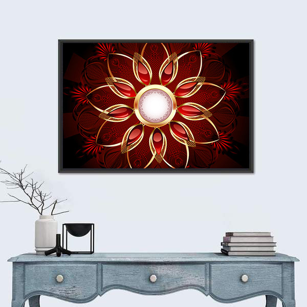 Modern Red and Gold Floral Mandala Canvas Wall Art