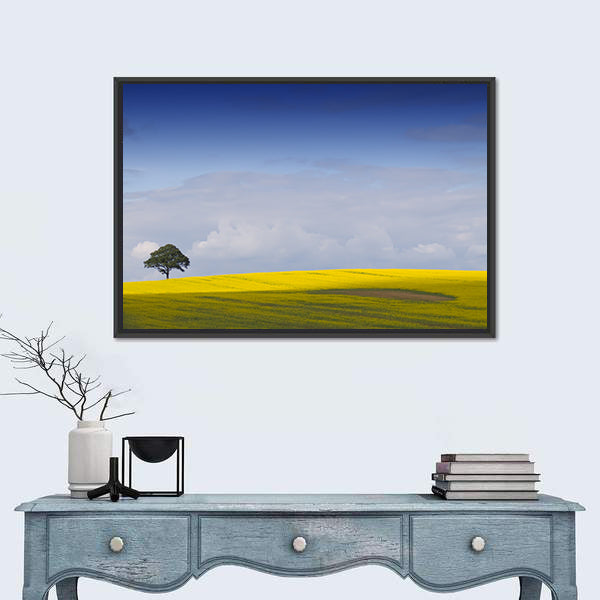 Yellow Rapeseed Field with Lone Tree Canvas Wall Art