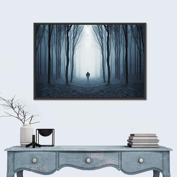 Man Walking Through A Fairytale Forest Canvas Wall Art