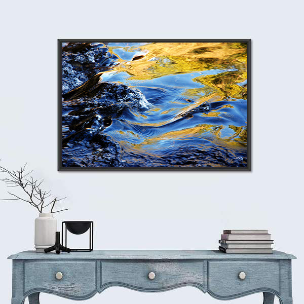 Autumn Trees In Mountain Stream Water Canvas Wall Art