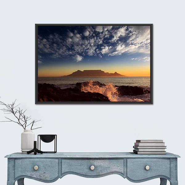 Table Mountain Sunset Over Ocean Canvas Wall Art