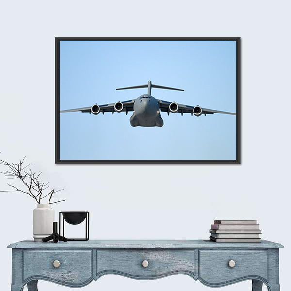 Flying Military Transport Plane Canvas Wall Art